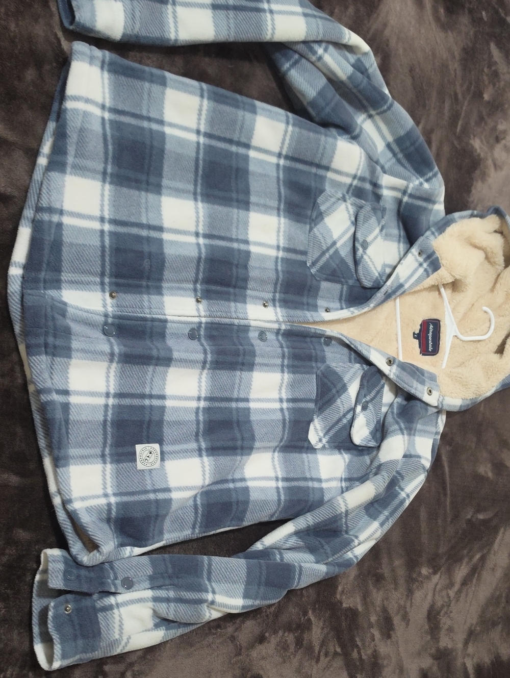 Aeropostale Blue and White Plaid Sherpa Jacket